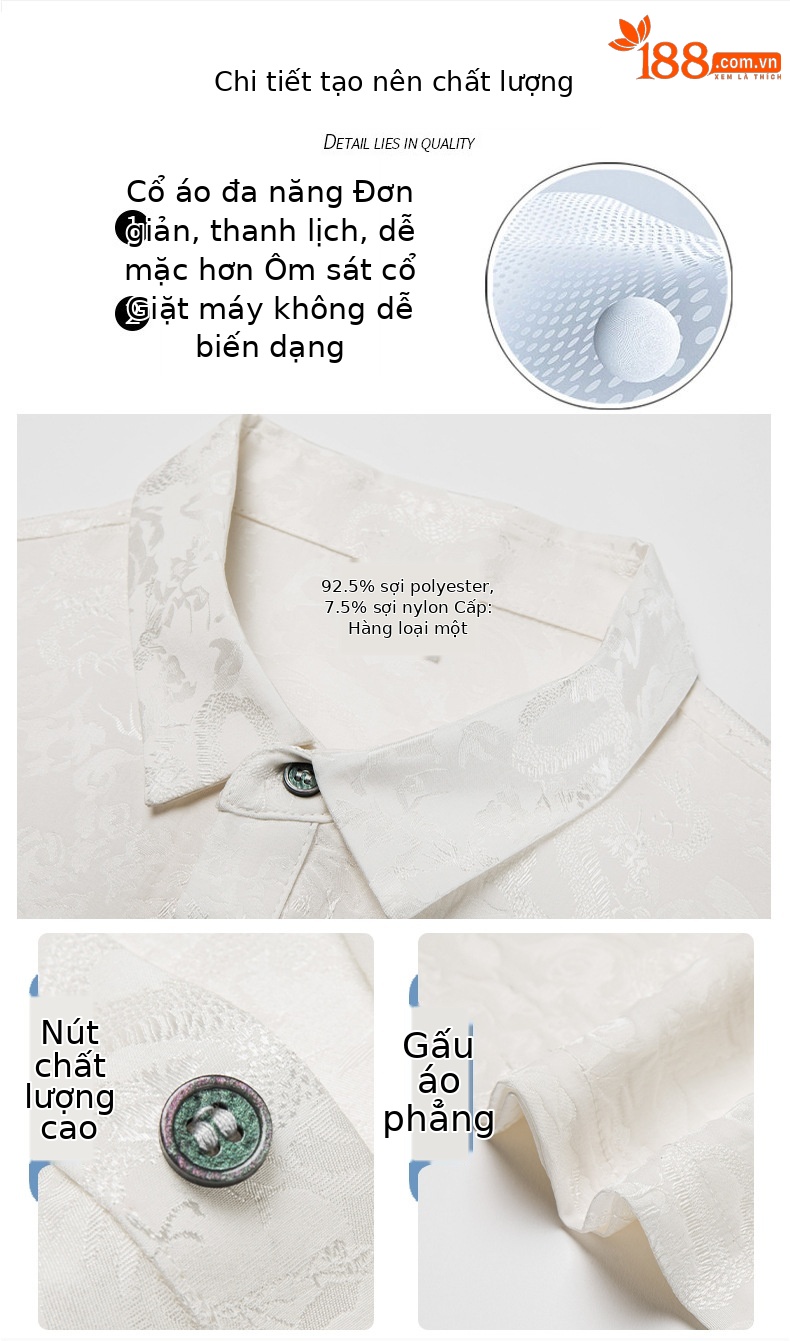Áo polo nam tay ngắn cổ lật chất lụa dâu tằm mùa hè — Trắng be 6126 chi tiết 3