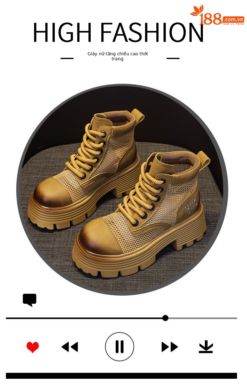 Boot Martin nữ mùa hè 2026 da đục lỗ lưới thoáng khí phong cách retro châu Âu cổ thấp — Mẫu đục lỗ màu vàng M2565, Mẫu lưới màu be M2565-1, Mẫu đục lỗ màu be M2565, Mẫu lưới trong suốt màu vàng M2565-1 chi tiết 6