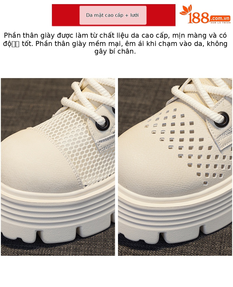 Boot Martin nữ mùa hè 2026 da đục lỗ lưới thoáng khí phong cách retro châu Âu cổ thấp — Mẫu đục lỗ màu vàng M2565, Mẫu lưới màu be M2565-1, Mẫu đục lỗ màu be M2565, Mẫu lưới trong suốt màu vàng M2565-1 chi tiết 8