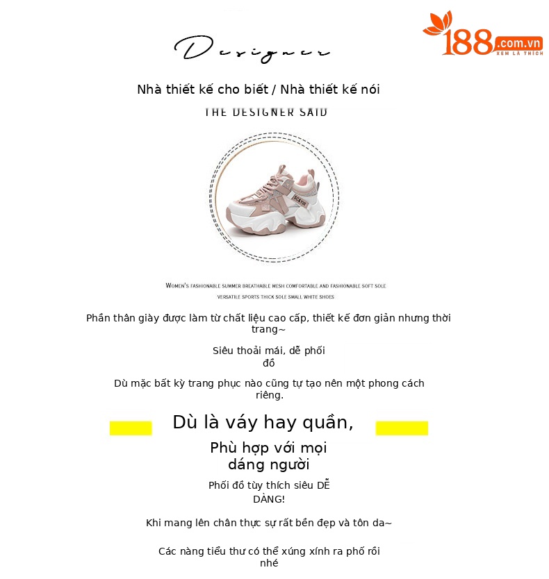 Giày sneaker nữ chunky đế dày tăng chiều cao 8cm buộc dây thời trang — M2566 màu be, M2566 màu hồng chi tiết 4