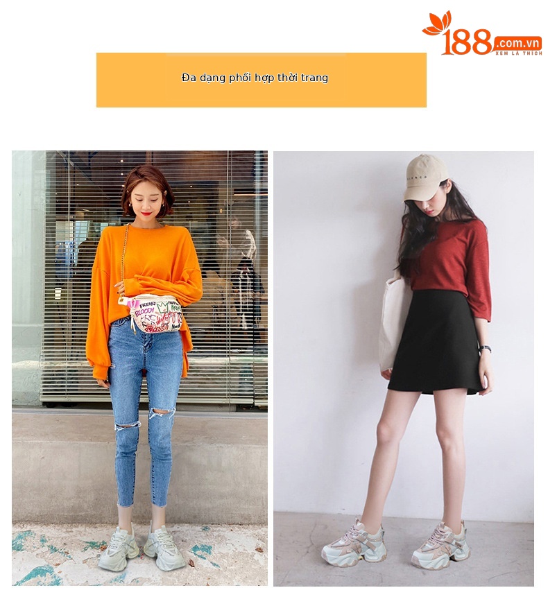 Giày sneaker nữ chunky đế dày tăng chiều cao 8cm buộc dây thời trang — M2566 màu be, M2566 màu hồng chi tiết 6