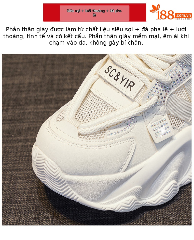 Giày sneaker nữ chunky đế dày tăng chiều cao 8cm buộc dây thời trang — M2566 màu be, M2566 màu hồng chi tiết 7