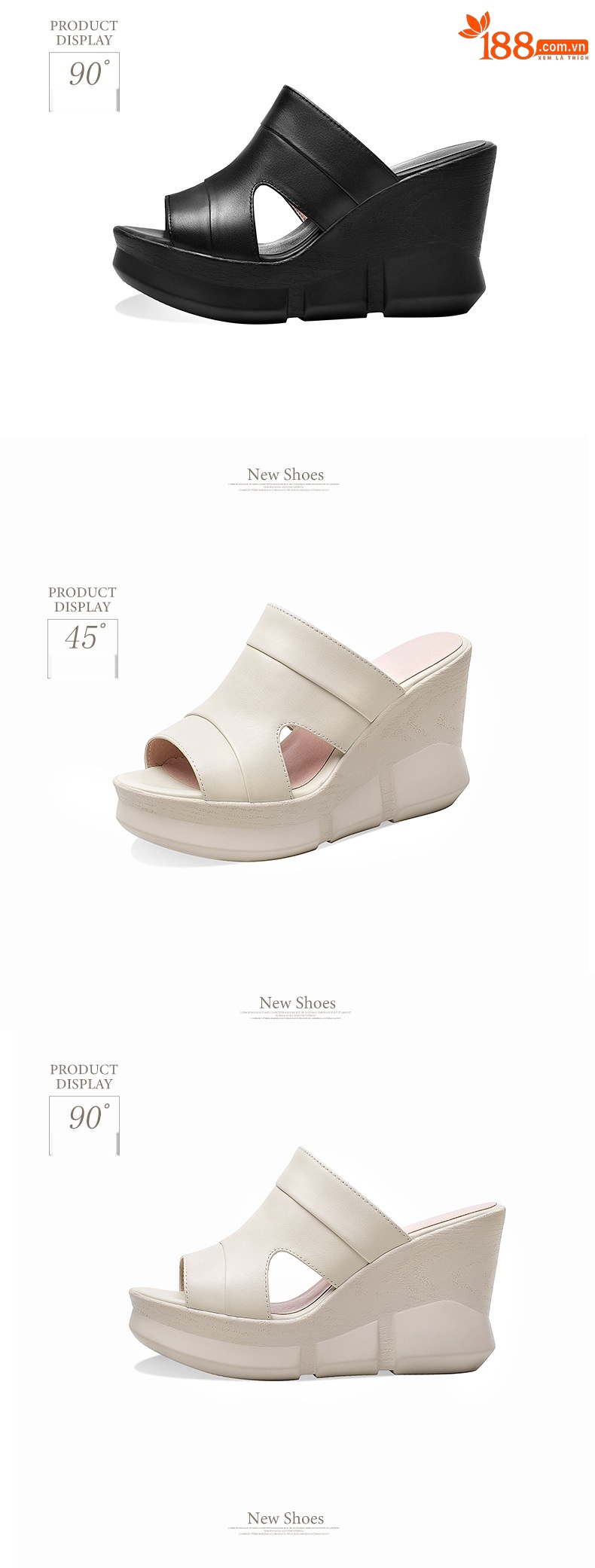 Sandal nữ da bò mũi cá gót xuồng cao đế dày phong cách mới xuân hè — Màu đen chi tiết 12