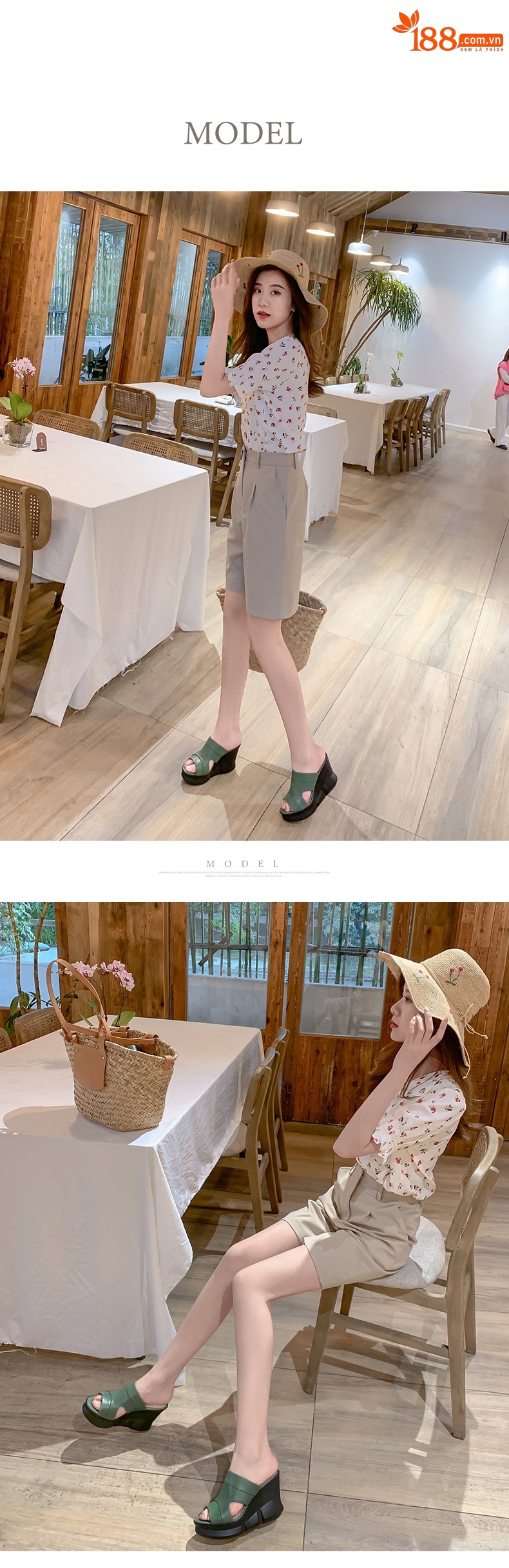 Sandal nữ da bò mũi cá gót xuồng cao đế dày phong cách mới xuân hè — Màu đen chi tiết 14