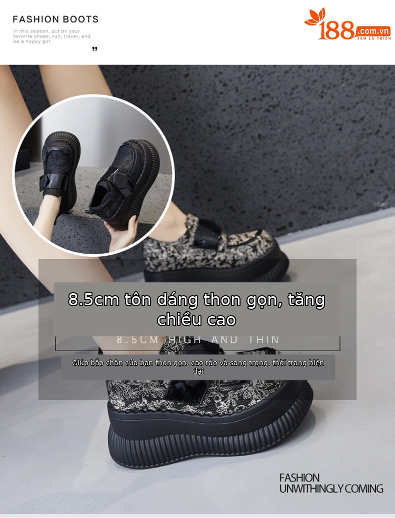 Giày lười nữ mũi tròn đế xu hướng gót cao 8 cm — Hắc chi tiết 8