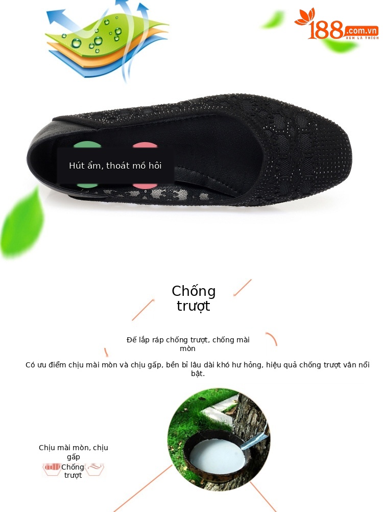 Sandal lưới bít mũi da thật gót vuông thoáng khí đế mềm — Màu be chi tiết 6