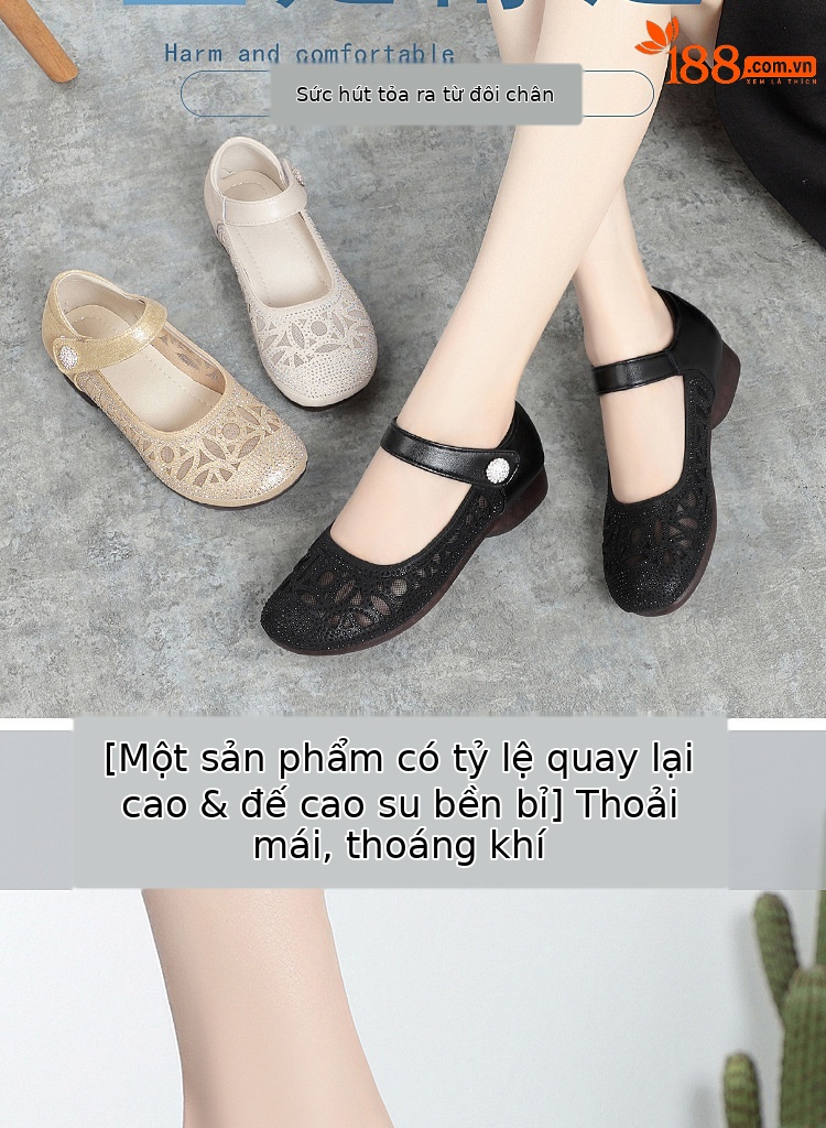 Sandal nữ đế bệt da thật mặt lưới thoáng mát — Màu be chi tiết 2