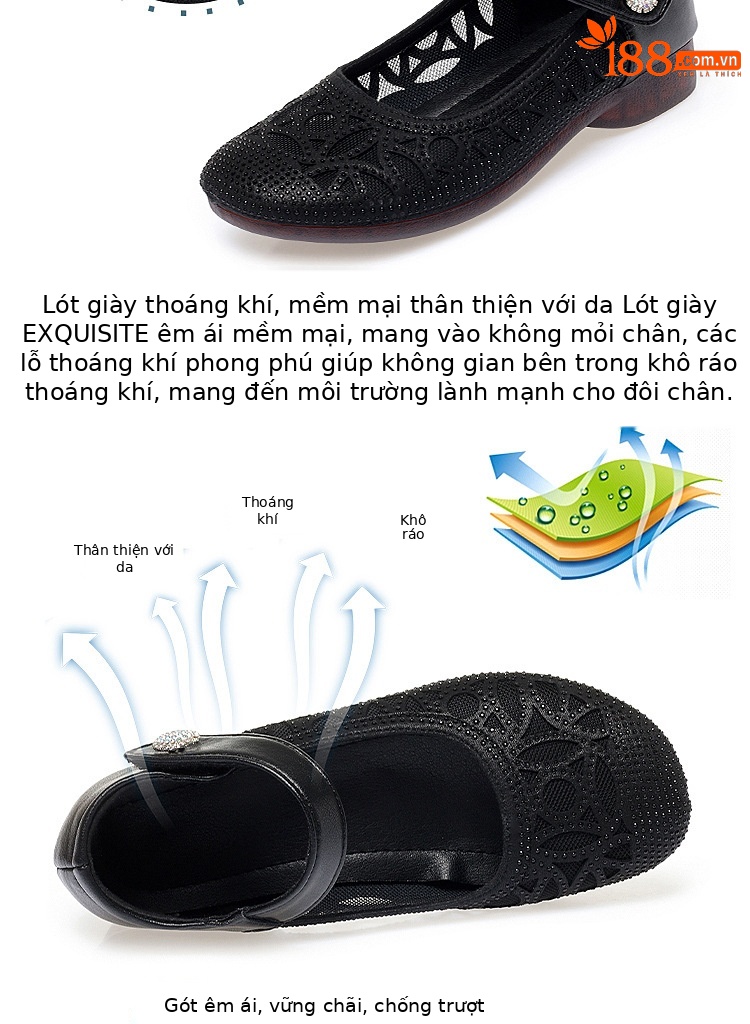 Sandal nữ đế bệt da thật mặt lưới thoáng mát — Màu be chi tiết 7