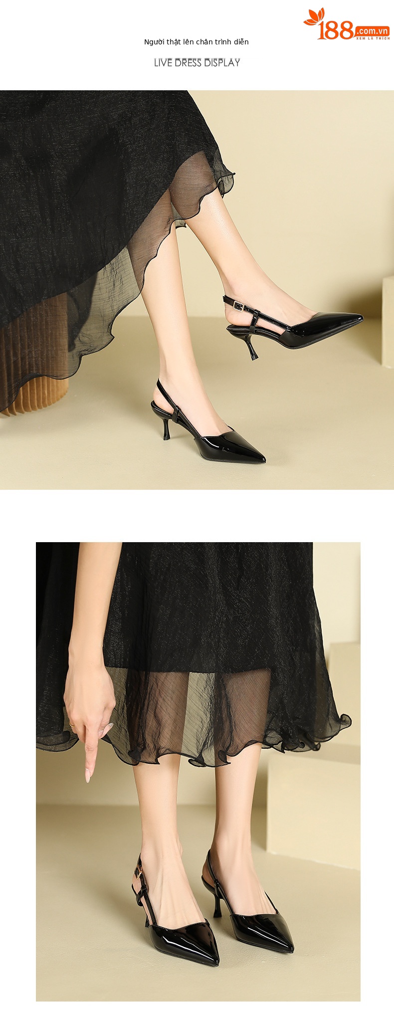 Giày sandal nữ hở mũi mũi nhọn gót nhọn cao thiết kế độc đáo — Màu đen chi tiết 4