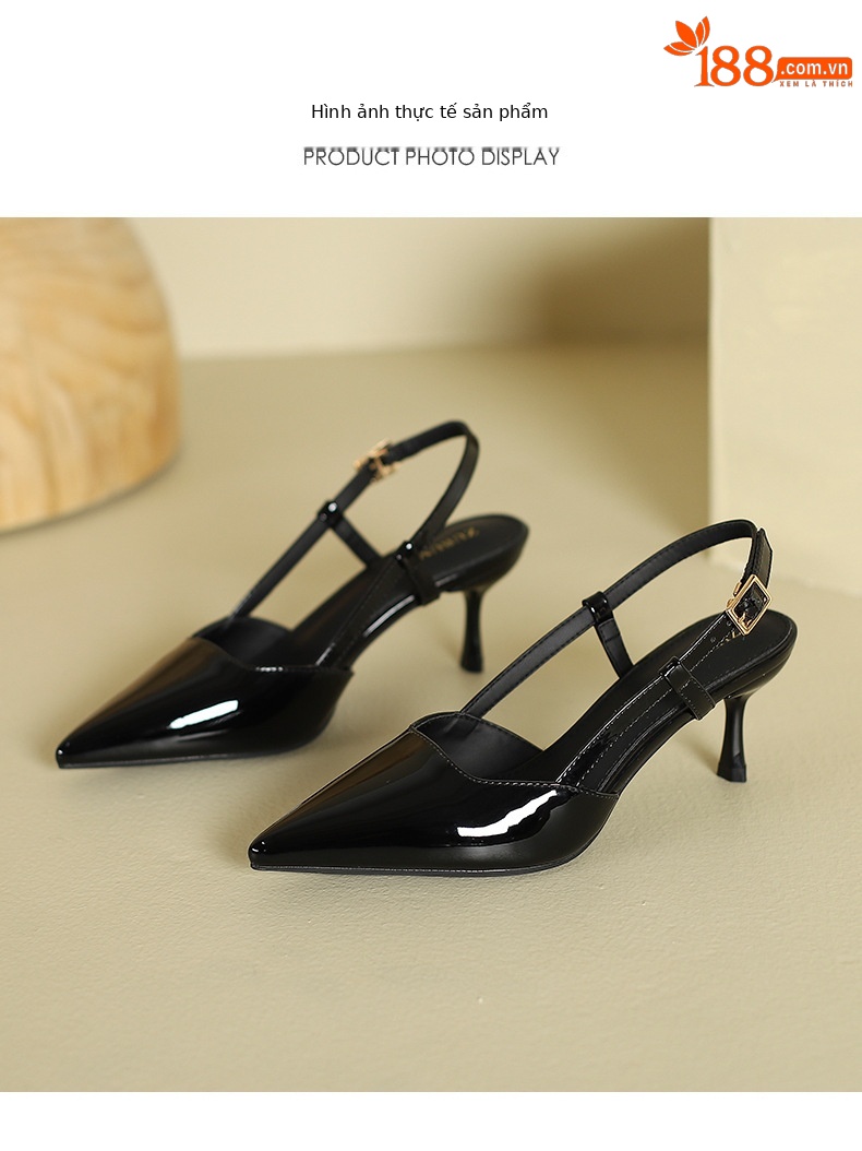 Giày sandal nữ hở mũi mũi nhọn gót nhọn cao thiết kế độc đáo — Màu đen chi tiết 8