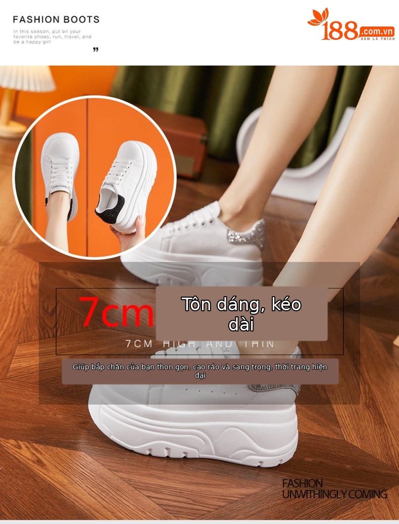 Giày sneaker nữ chunky đế dày màu trắng phong cách thể thao — Trắng, đen, Bạc chi tiết 8