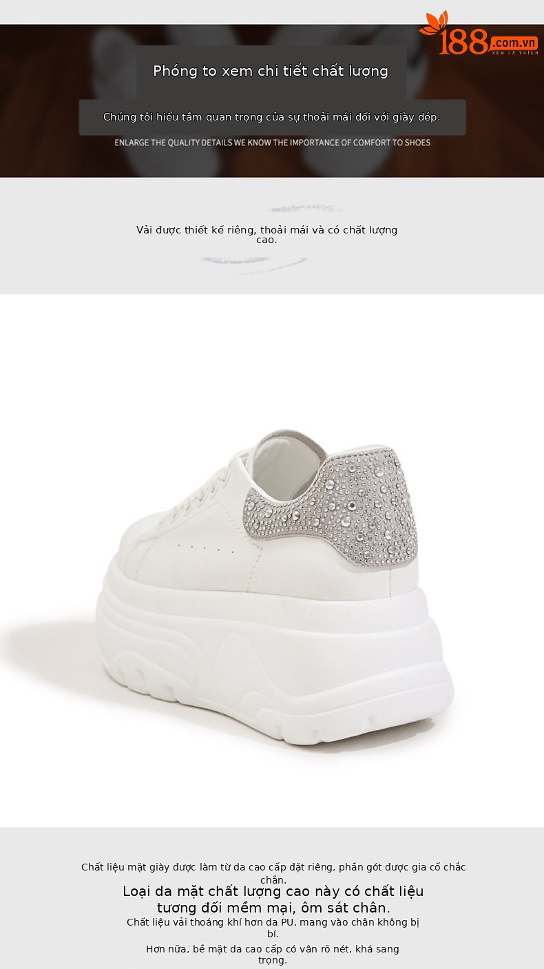 Giày sneaker nữ chunky đế dày màu trắng phong cách thể thao — Trắng, đen, Bạc chi tiết 5
