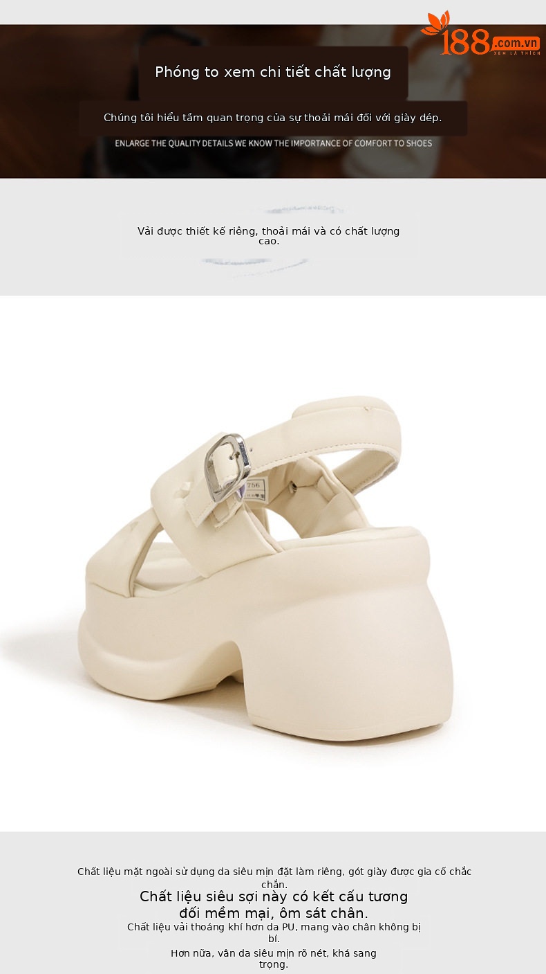 Dép sandal nữ quai chữ V đế PU mềm mại phong cách thể thao — Len tinh khiết, Đen chi tiết 5