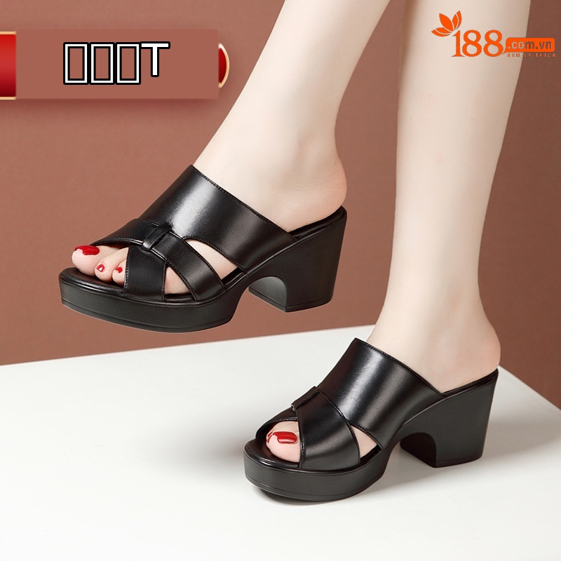 Sandal cao gót nữ hở mũi đế xuồng da thật gót 9cm — Màu trắng 9cm, Màu đen 9cm, Màu trắng 7cm, Đen 7cm