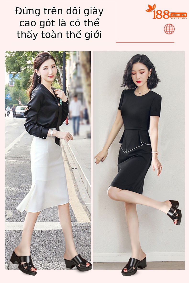 Sandal cao gót nữ hở mũi đế xuồng da thật gót 9cm — Màu trắng 9cm, Màu đen 9cm, Màu trắng 7cm, Đen 7cm chi tiết 2