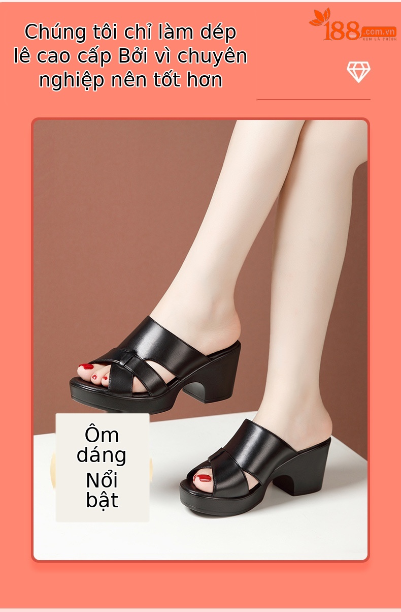 Sandal cao gót nữ hở mũi đế xuồng da thật gót 9cm — Màu trắng 9cm, Màu đen 9cm, Màu trắng 7cm, Đen 7cm chi tiết 3