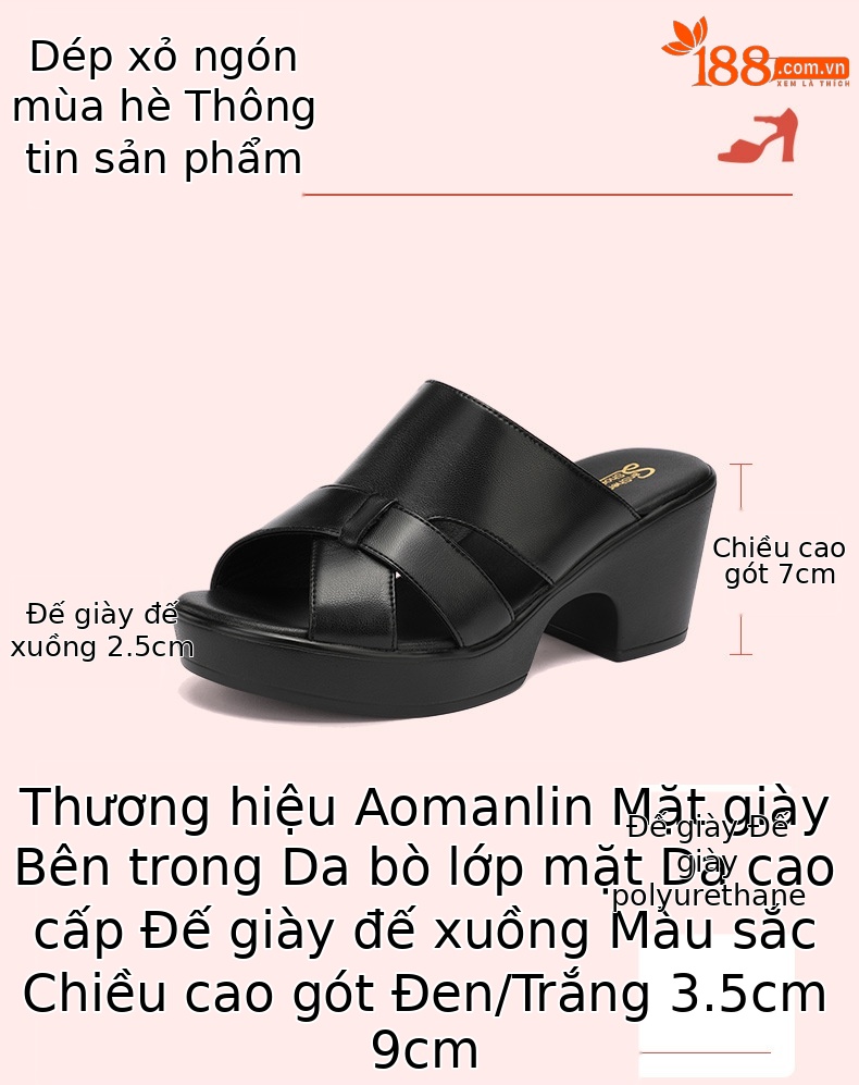 Sandal cao gót nữ hở mũi đế xuồng da thật gót 9cm — Màu trắng 9cm, Màu đen 9cm, Màu trắng 7cm, Đen 7cm chi tiết 4