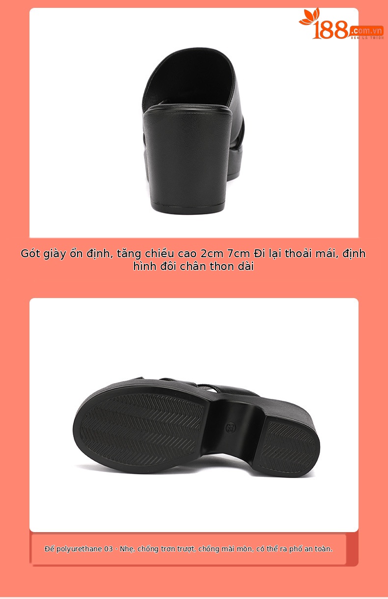 Sandal cao gót nữ hở mũi đế xuồng da thật gót 9cm — Màu trắng 9cm, Màu đen 9cm, Màu trắng 7cm, Đen 7cm chi tiết 5