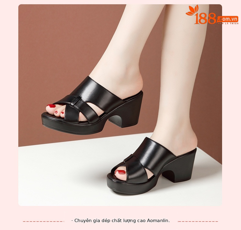 Sandal cao gót nữ hở mũi đế xuồng da thật gót 9cm — Màu trắng 9cm, Màu đen 9cm, Màu trắng 7cm, Đen 7cm chi tiết 7