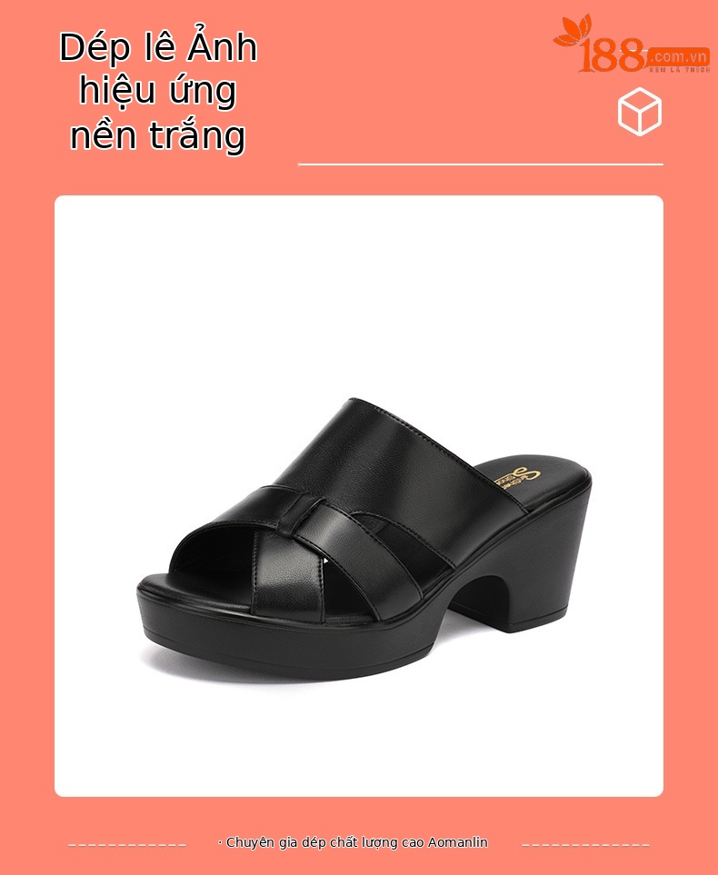 Sandal cao gót nữ hở mũi đế xuồng da thật gót 9cm — Màu trắng 9cm, Màu đen 9cm, Màu trắng 7cm, Đen 7cm chi tiết 11