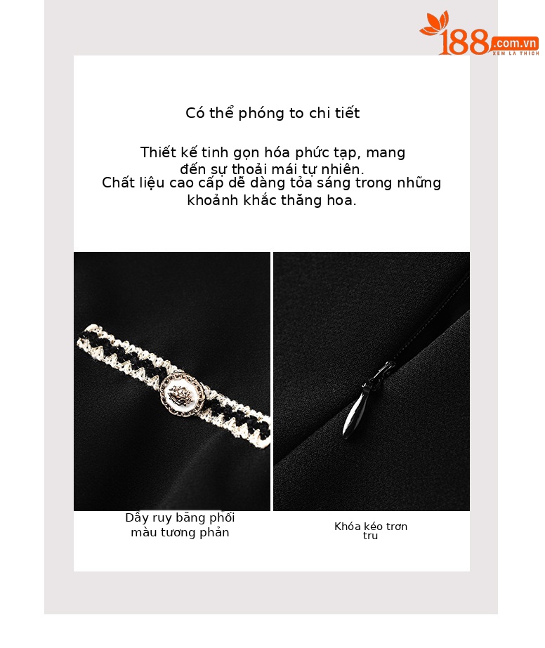 Đầm suông nữ midi chiết eo che thịt phong cách tiểu thơm — Màu đen chi tiết 4