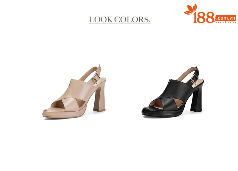 Sandal cao gót nữ quai ngang hở ngón da cừu cao cấp gót 10 cm — Màu đen chi tiết 5