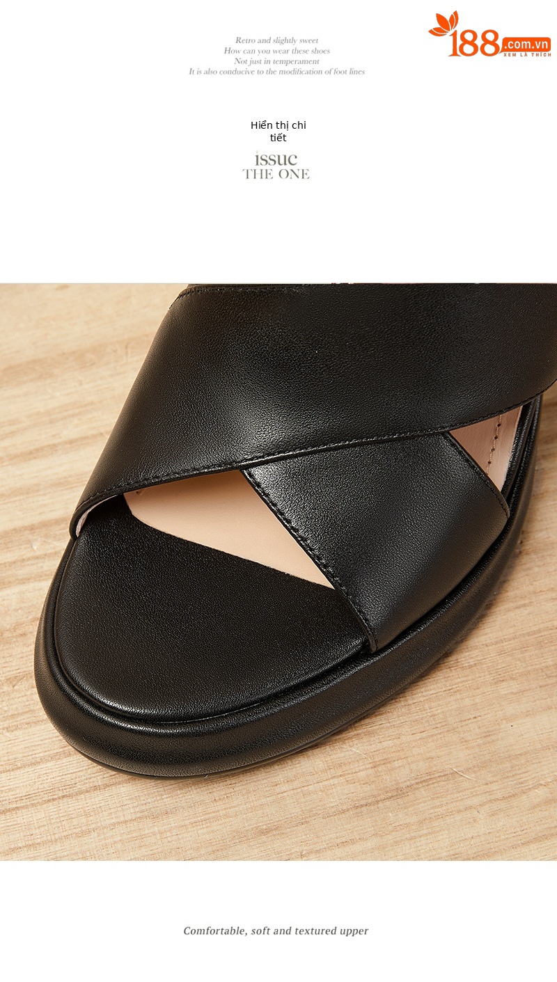 Sandal cao gót nữ quai ngang hở ngón da cừu cao cấp gót 10 cm — Màu đen chi tiết 15