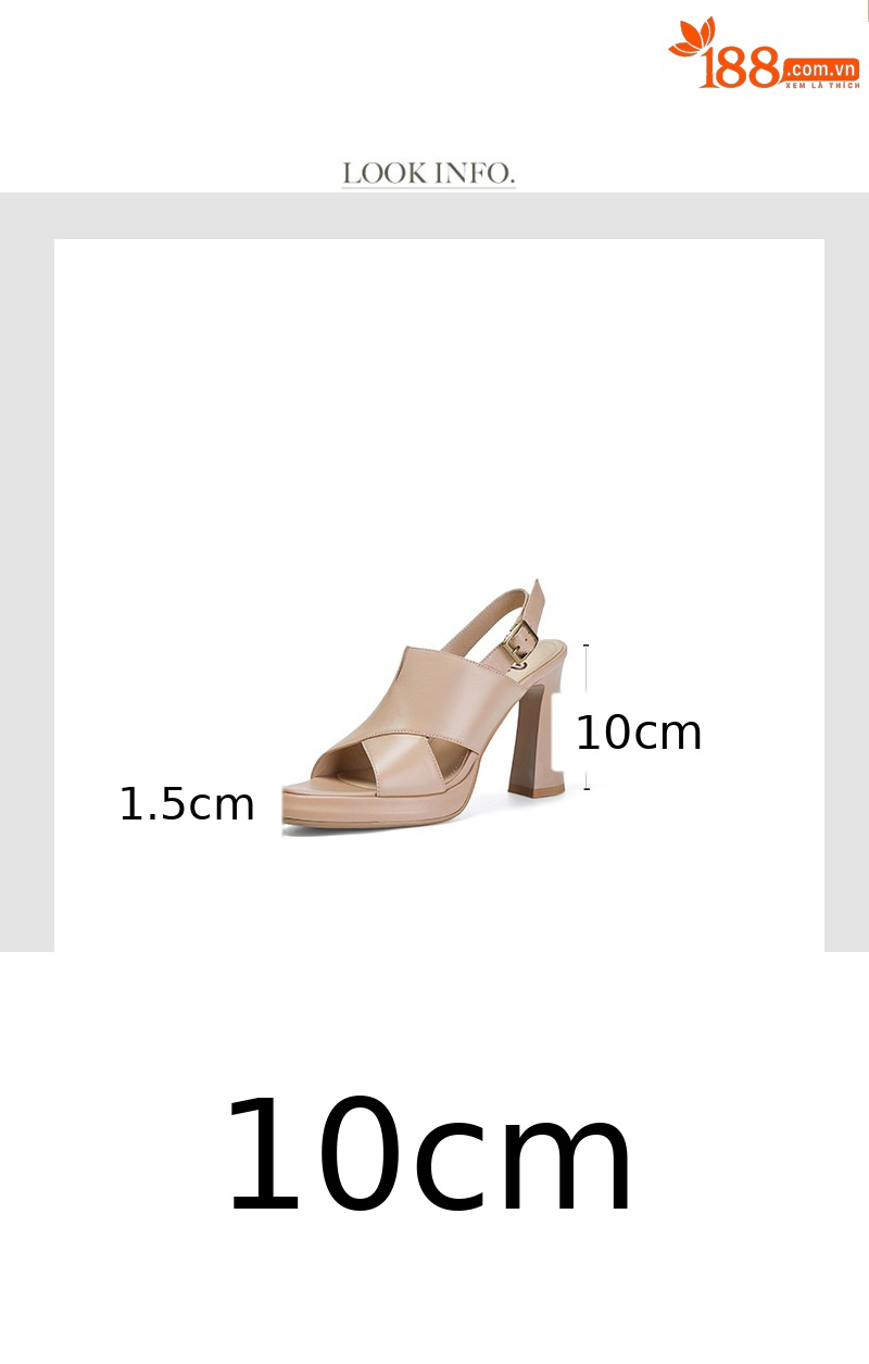 Sandal cao gót nữ quai ngang hở ngón da cừu cao cấp gót 10 cm — Màu đen chi tiết 4