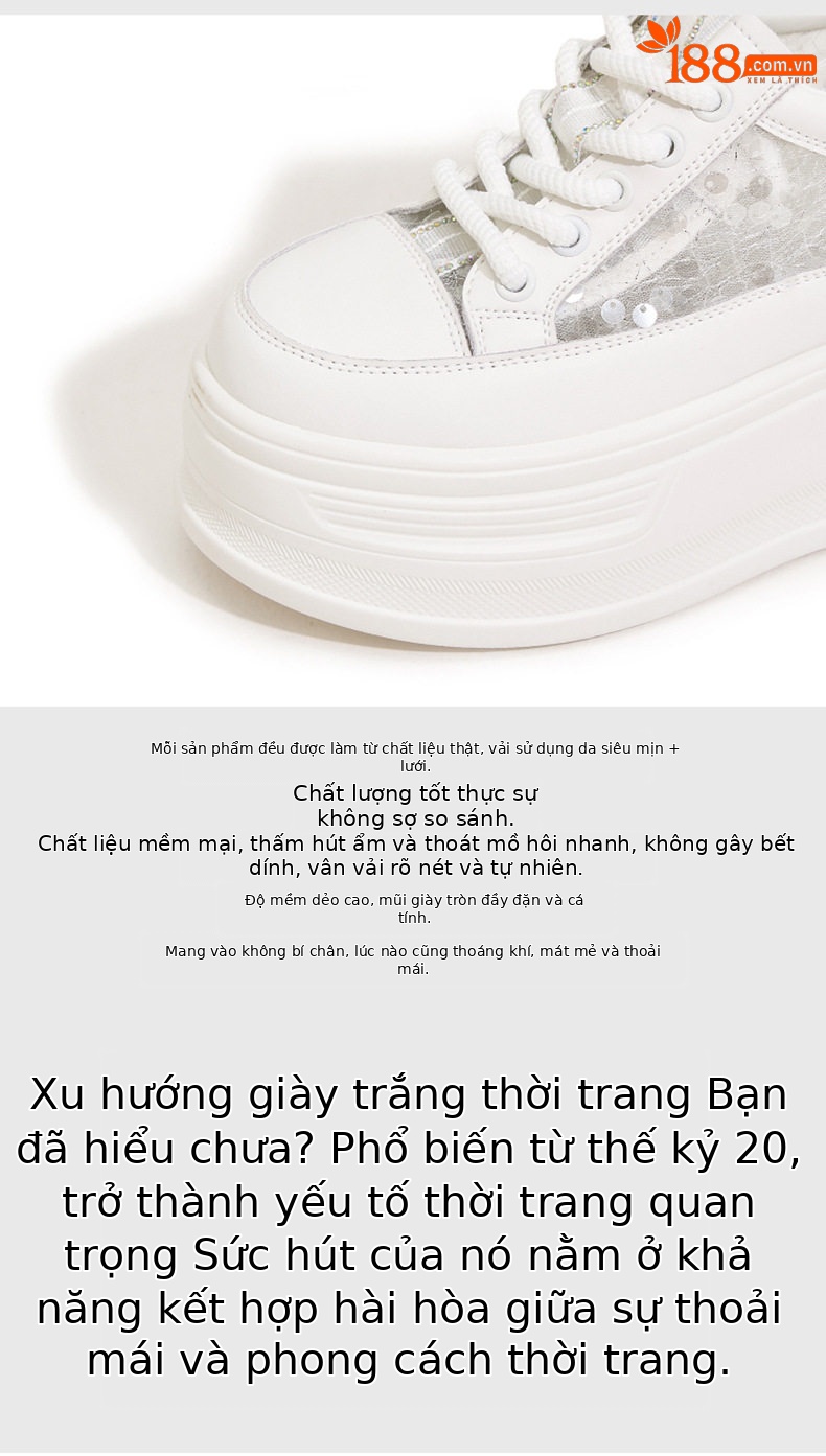 Giày sneaker nữ chunky đế dày lưới thoáng khí phong cách platform — Trắng, Đen chi tiết 7