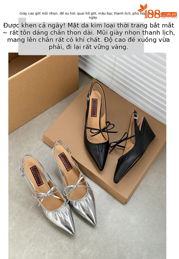 Giày Mary Jane nữ mũi nhọn đế xuồng, xăng đan bít mũi nơ bướm — Màu đen chi tiết 2