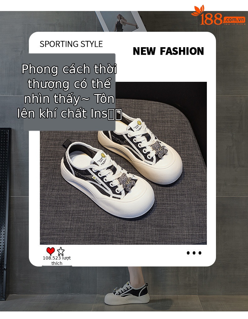 Giày sneaker nữ chunky đế dày mũi tròn phong cách Pháp — M2569 màu be, M2569 màu đen chi tiết 3