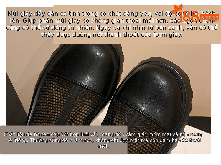 Boot nữ cổ cao đế dày gót bánh xốp da bò lưới thoáng khí xuân hè 2024 — Màu đen, Màu trắng be chi tiết 5