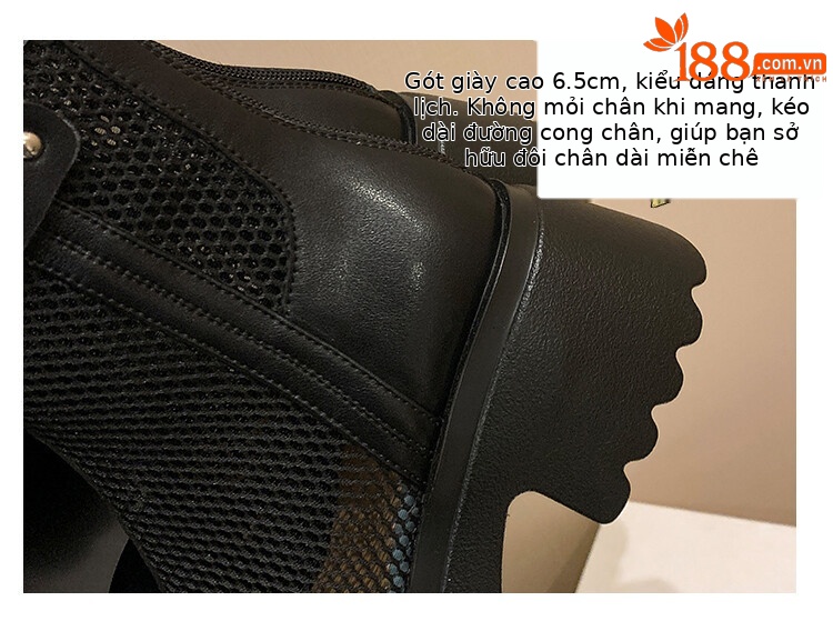 Boot nữ cổ cao đế dày gót bánh xốp da bò lưới thoáng khí xuân hè 2024 — Màu đen, Màu trắng be chi tiết 7