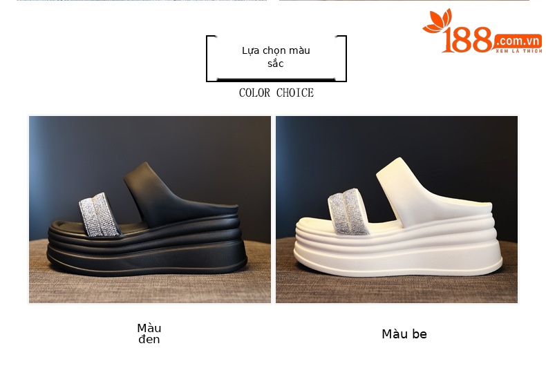 Dép sandal nữ xỏ ngón đế bệt đính đá phong cách đi biển mùa hè 2024 — Màu đen, Màu trắng chi tiết 2