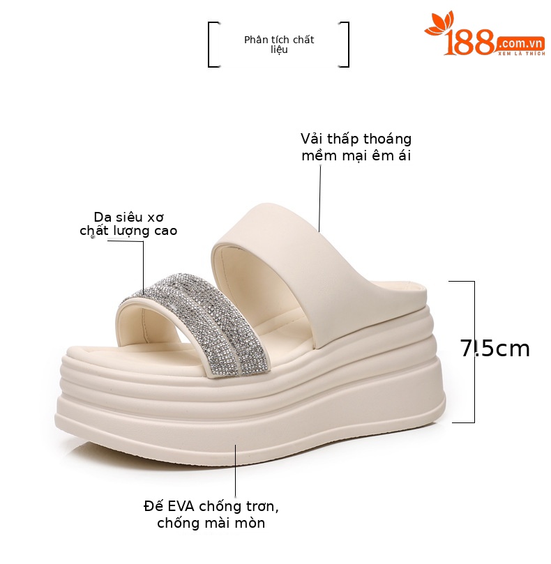 Dép sandal nữ xỏ ngón đế bệt đính đá phong cách đi biển mùa hè 2024 — Màu đen, Màu trắng chi tiết 3