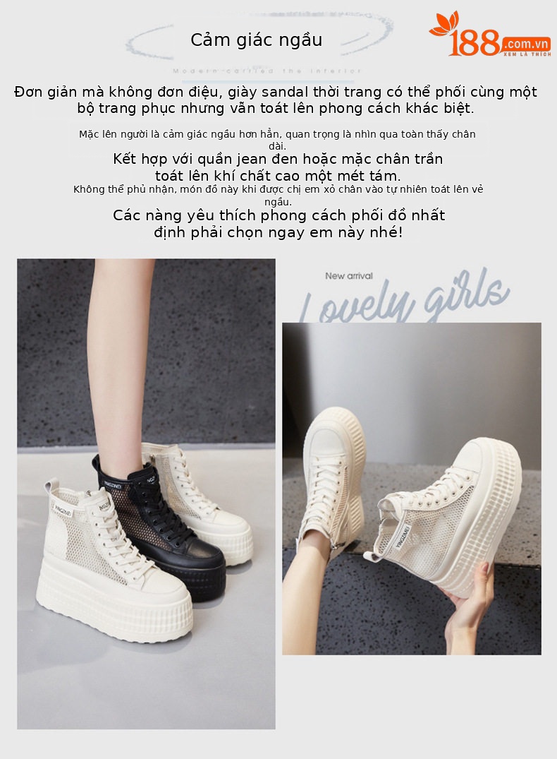 Giày sneaker nữ chunky đế dày trắng lưới thoáng mùa hè — Len tinh khiết, Đen chi tiết 4