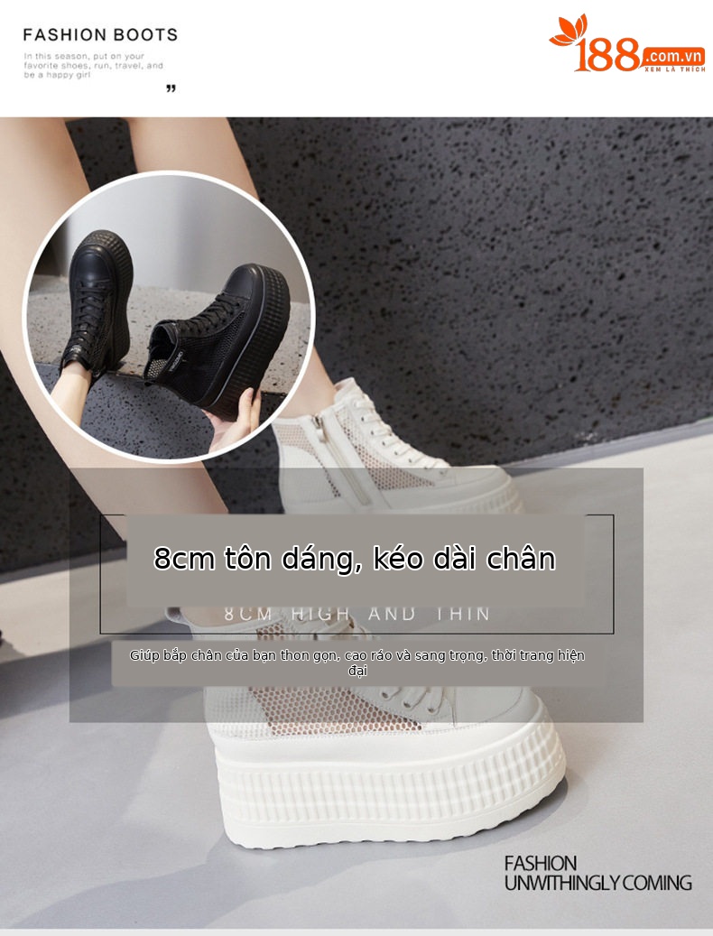 Giày sneaker nữ chunky đế dày trắng lưới thoáng mùa hè — Len tinh khiết, Đen chi tiết 9
