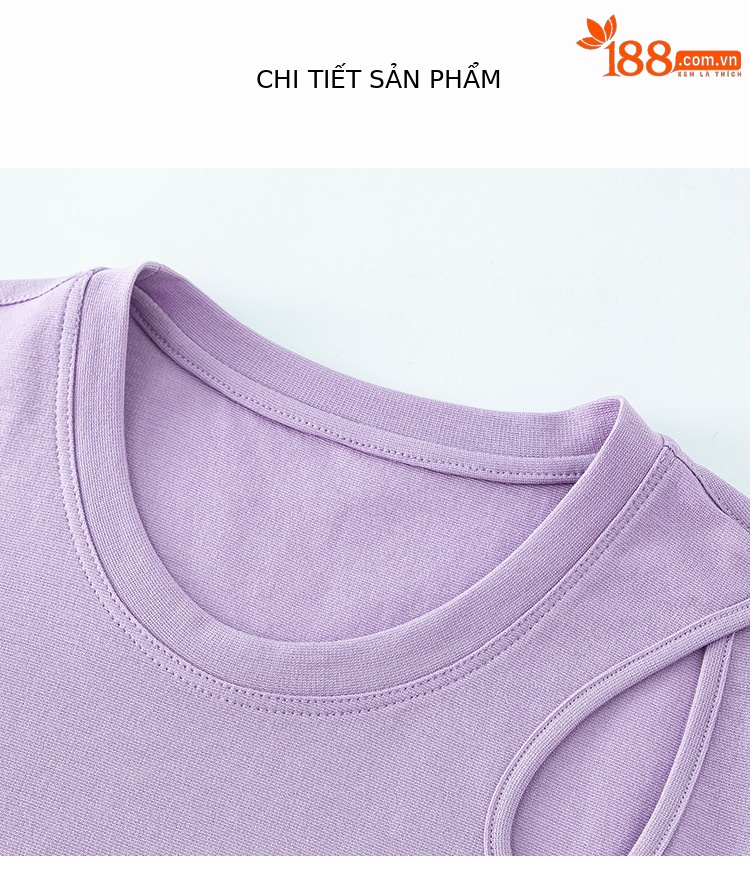 Áo thun nữ tay ngắn thiết kế khoét vai, chất liệu dệt kim acetate Tencel ôm dáng — Màu tím chi tiết 9