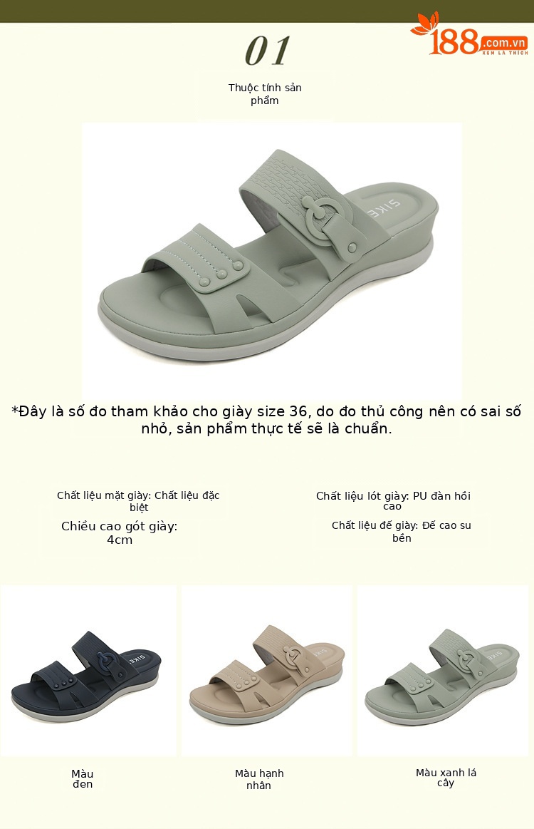 Dép sandal nữ xỏ ngón đế dày mùa hè 2025 phong cách ngọt ngào, size lớn — Màu xanh ngọc, Màu xanh lá, Màu mơ chi tiết 2