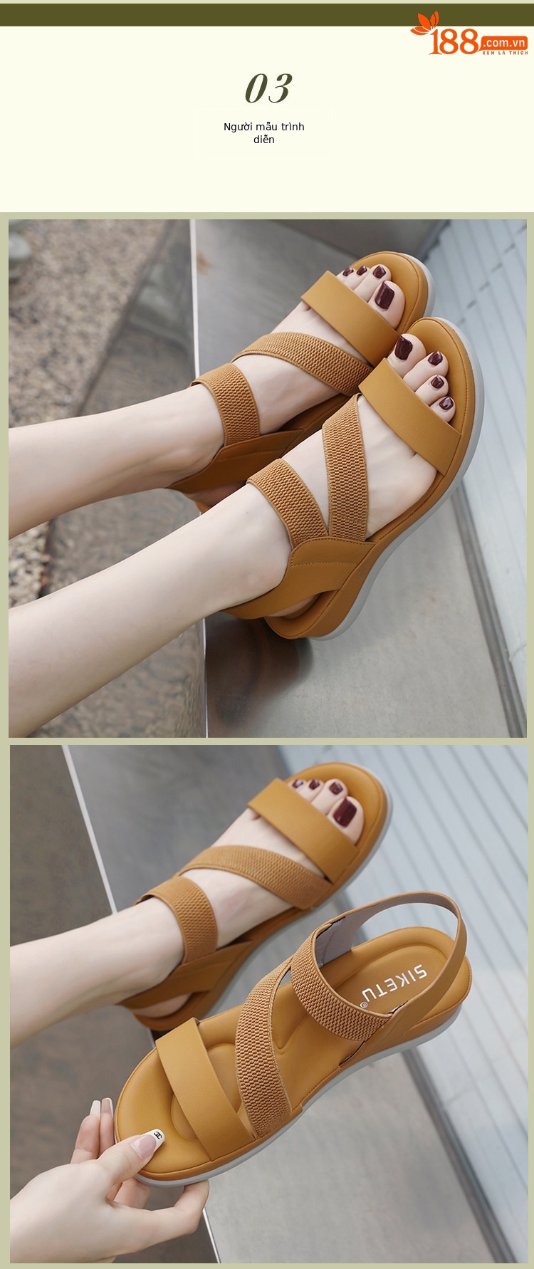 Sandal nữ đế dày quai ngang đi biển mùa hè 2025 — Màu đen, Màu vàng đất, Màu xanh lá chi tiết 6