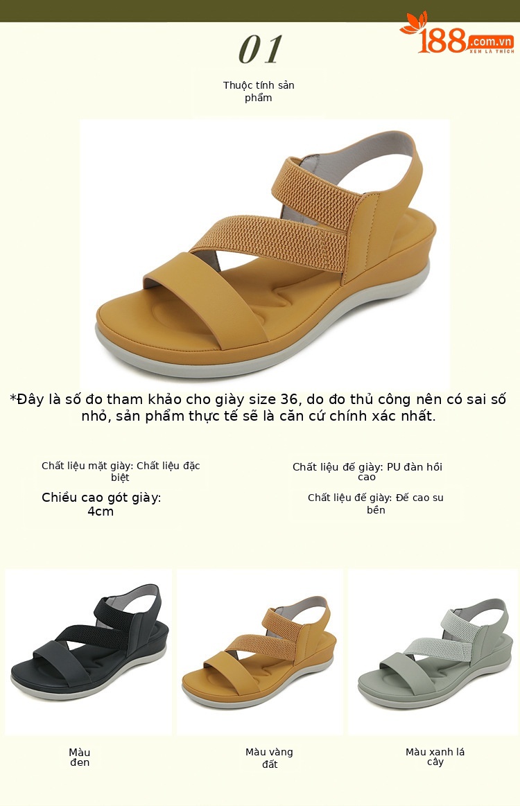 Sandal nữ đế dày quai ngang đi biển mùa hè 2025 — Màu đen, Màu vàng đất, Màu xanh lá chi tiết 2