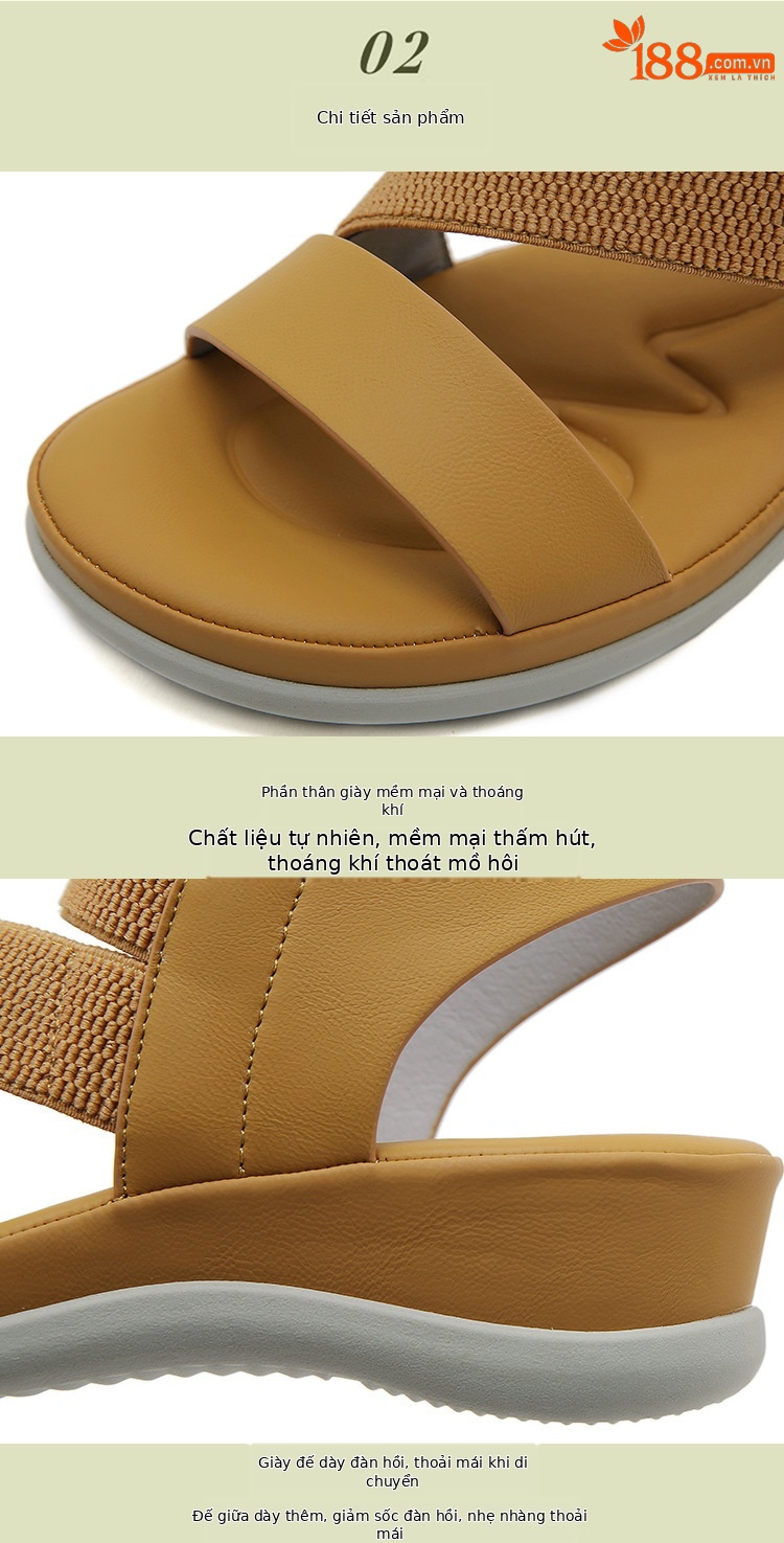Sandal nữ đế dày quai ngang đi biển mùa hè 2025 — Màu đen, Màu vàng đất, Màu xanh lá chi tiết 3