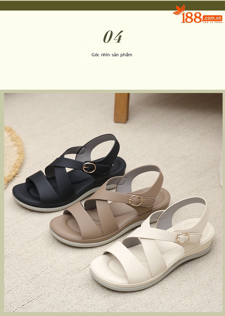 Dép sandal nữ đế dày JS554-1 mùa hè 2025, phong cách thời trang, size lớn — Màu nâu, Màu đen, Màu trắng be chi tiết 14