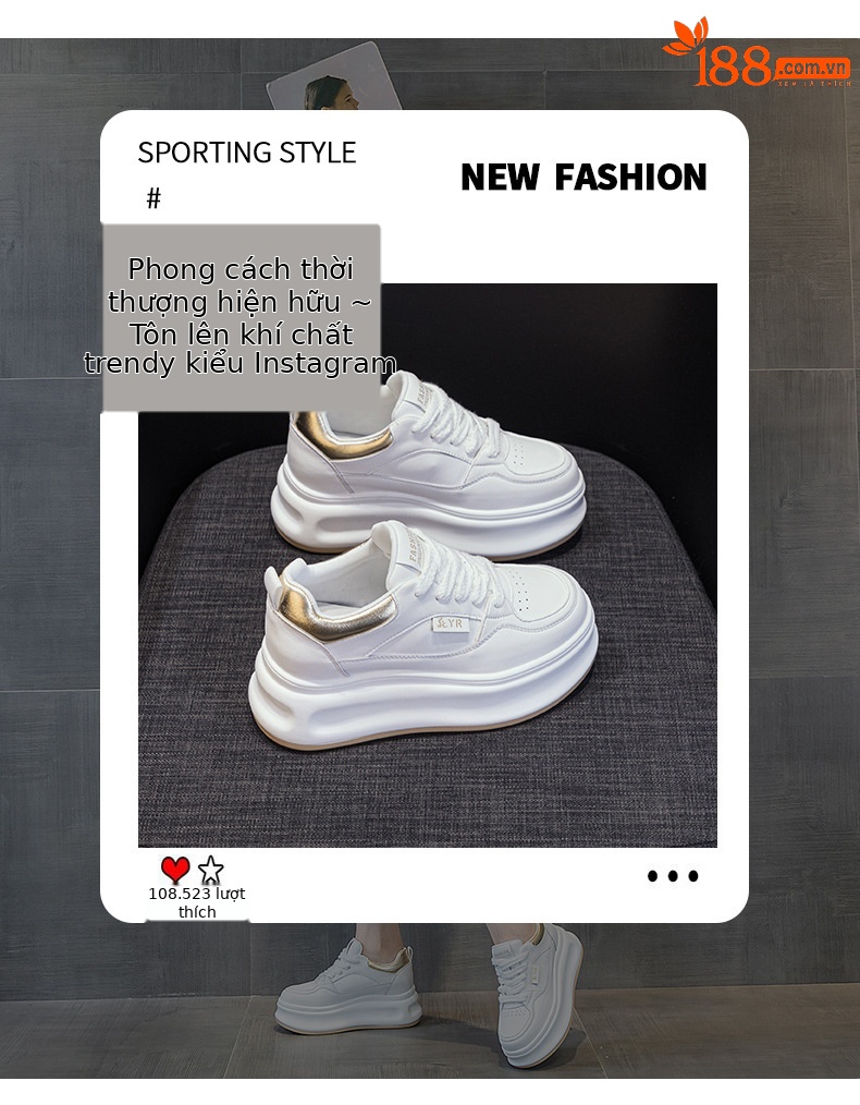 Giày sneaker nữ chunky đế dày mặt da tăng chiều cao ẩn mới xuân 2026 — M2571 màu vàng kim, M2571 màu bạc chi tiết 3