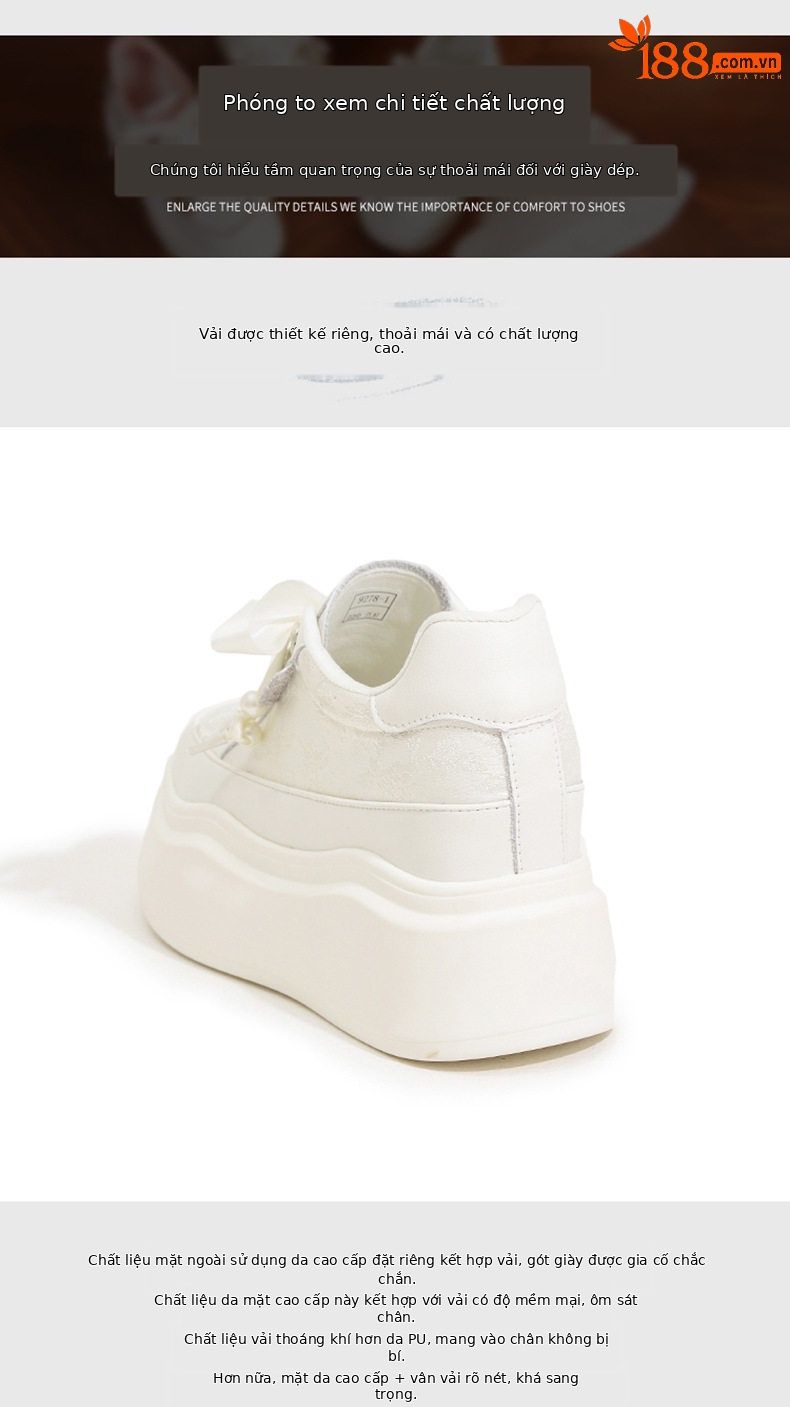 Giày sneaker nữ chunky đế dày phong cách Hàn Quốc, mũi tròn, dây buộc — Hồng vàng, Trắng chi tiết 5
