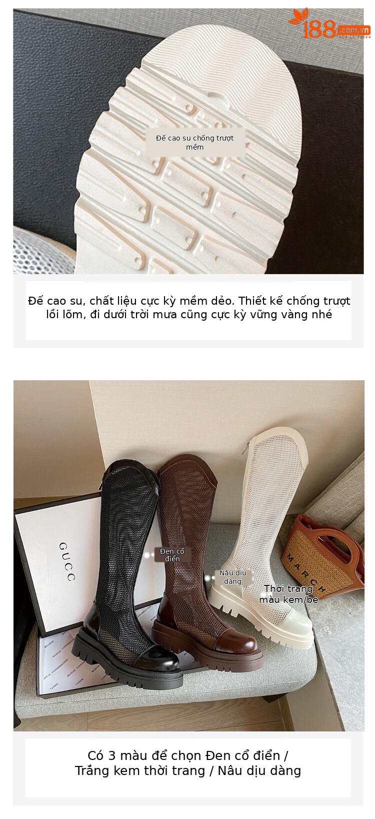 Boot nữ da lưới thoáng khí mùa hè, đế dày rỗng, ống rộng cho chân to — Màu nâu ống lớn, Màu đen cổ ống lớn, Ống nhỏ màu đen, Ống nhỏ màu be chi tiết 43