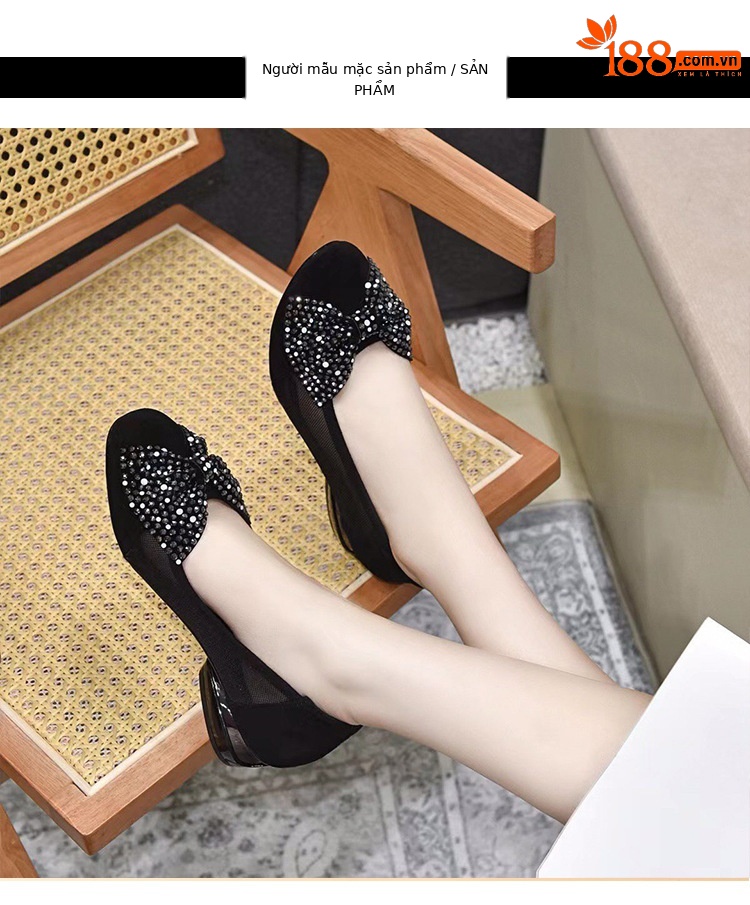 Sandal nữ bít mũi nơ da thật, gót thô 2 cm, miệng nông, vải lưới thoáng mát — Màu đen 2 cm chi tiết 6