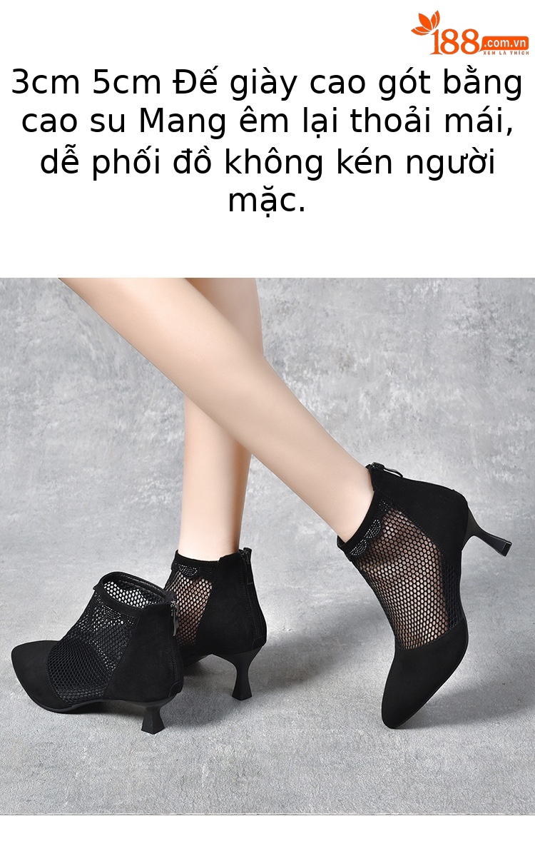 Giày cao gót nữ mũi nhọn da thật gót nhọn 3 cm, khóa kéo sau, lưới thoáng mùa hè — Màu đen 3 cm chi tiết 1
