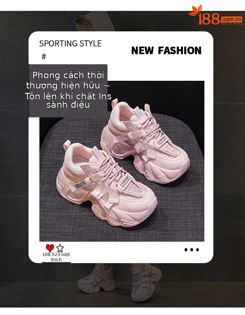 Giày sneaker nữ chunky đế dày tăng chiều cao 8cm, lưới thoáng khí mùa hè — M2572 mbe trắng trong suốt lưới, M2572 lưới trong suốt màu hồng chi tiết 3
