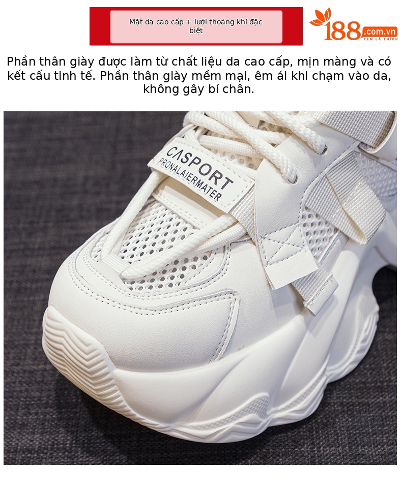 Giày sneaker nữ chunky đế dày tăng chiều cao 8cm, lưới thoáng khí mùa hè — M2572 mbe trắng trong suốt lưới, M2572 lưới trong suốt màu hồng chi tiết 7